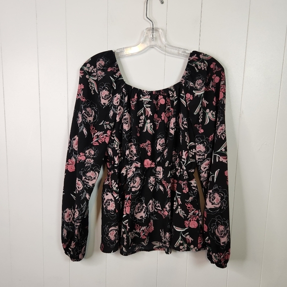 Hayden Los Angeles Floral Foliage Print Twist Front Peplum Top Long Sleeve Small - Picture 5 of 11